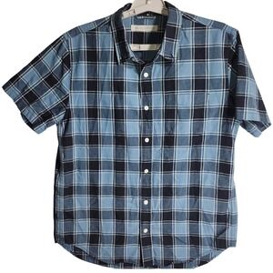 Outerknown Organic Cotton Short‎ Sleeve Blue Plaid Button Down Shirt Medium